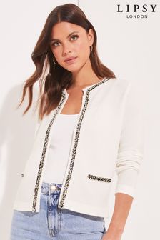 Lipsy Ivory White Tipped Trim Detail Knitted Cardigan (K41639) | INR 4,170