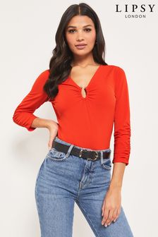 Lipsy Red Ruched Front Hardware Top (K41769) | 82 zł