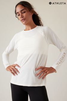 Athleta Cream Long Sleeve Crew Neck Train T-Shirt (K41924) | LEI 209