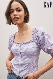 Gap Purple Broderie Square Neck Puff Sleeve Blouse (K42212) | €20.50