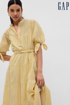 Gap Yellow Popover Tiered Short Sleeve Midi Dress (K42216) | €48