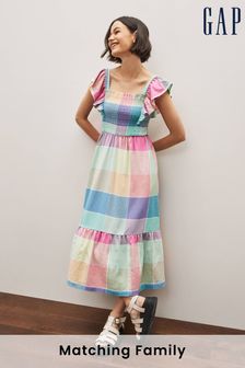 Gap Pink Blend Flutter Sleeve Square Neck Smocked Midi Dress (K42249) | €63