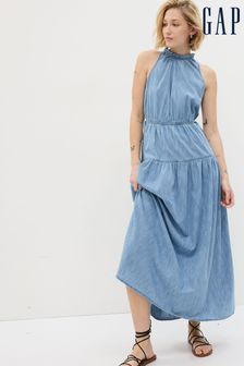 Gap Blue Organic Cotton High Neck Sleeveless Denim Maxi Dress (K42270) | €48