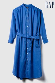 Gap Blue Linen Blend Long Sleeve Midi Shirtdress (K42356) | €43