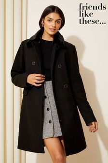 Friends Like These Black Faux Fur Collar Military Button Coat (K42410) | €103