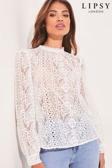 Lipsy All Over Lace Trim Neck Woven Top (K42616) | 142 zł