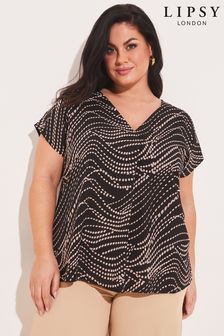 Lipsy Black/White Curve Spot Printed Jersey V Neck T-Shirt (K42633) | €7.50