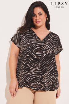 Lipsy Black/White Curve Printed Jersey V Neck T-Shirt (K42633) | 36 €