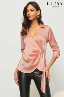 Lipsy Pink Petite Wrap Side Tie Satin Shirt (K42635) | 27 €
