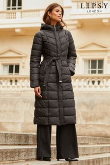 Lipsy Black Petite Slim Longline Duvet Hooded Padded Coat (K42806) | Kč2,940
