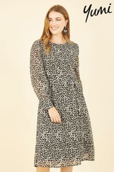 Yumi Black & Brown Leopard Long Sleeve Skater Dress (K42850) | €29