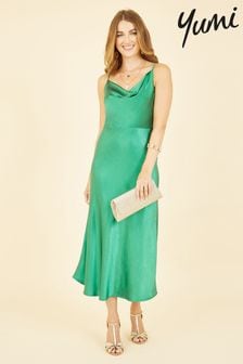 Yumi Green Satin Cowl Neck Slip Dress (K42853) | €35