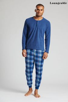 Loungeable Blue Checked Fleece Pyjama Set (K43165) | CA$71