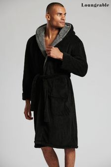 Loungeable Black Contrast Hooded Dressing Gown (K43170) | KRW55,800