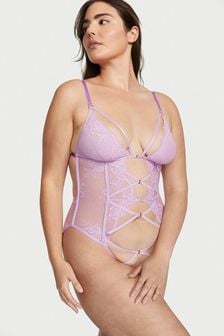 Victoria's Secret Silky Lilac Purple Fishnet Floral Cutout Bodysuit (K43421) | €31