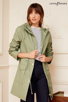 Зеленый хаки - Непромокаемая удлиненная куртка с капюшоном Love & Roses (K43443) | €104