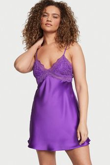 Victoria's Secret Violetta Purple Satin Lace Plunge Open  Back Slip Dress (K43664) | €27