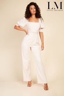 Little Mistress Cream Ecru Check Twist Detail Jumpsuit (K43707) | €43