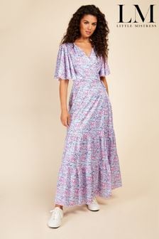 Little Mistress Purple Multi Floral Satin Maxi Wrap Dress (K43711) | €40