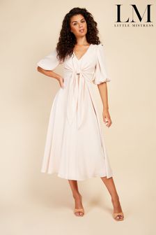 Little Mistress Cream Ecru Check Tie Detail Midi Dress (K43715) | €53