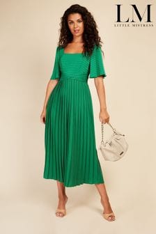 Zielony - Koralowa sukienka midi Little Mistress ze wzorem w kratkę i plisowanym dołem (K43717) | 221 zł