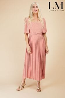 Różowy - Koralowa sukienka midi Little Mistress ze wzorem w kratkę i plisowanym dołem (K43720) | 210 zł