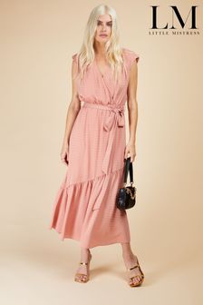 Little Mistress Pink Coral Rose Check Mock Wrap Midi Dress (K43721) | €37