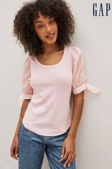 Gap Pink Puff Sleeve Scoop Neck Ribbed T-Shirt (K43783) | €18.50