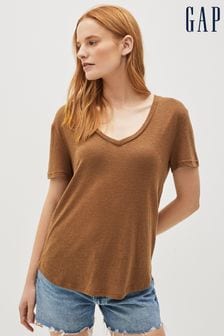 Gap Brown Linen Blend Scoop Neck Short Sleeve T-Shirt (K43809) | €9