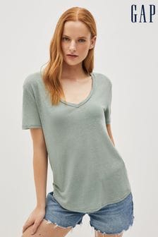 Gap Sage Green Linen Blend Scoop Neck Short Sleeve T-Shirt (K43852) | €11.50