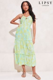 Lipsy Green Petite Ring Detail Strappy Tiered Maxi Dress (K44143) | €23