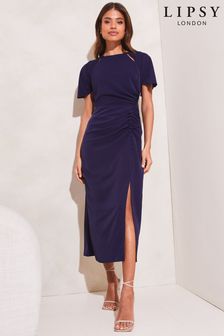 Lipsy Navy Ruched Flutter Sleeve Cut Out Bodycon Dress (K44328) | €36