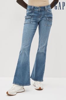 Gap Mid Wash Blue Low Rise Y2K Pocket Flare Jeans (K44400) | €27