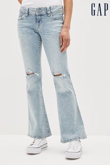 Gap Blue Acid Wash Low Rise Ripped Knee Flare Jeans (K44402) | €20.50