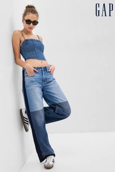 Gap Mid and Dark Wash Blue Low Rise Patchwork Wide Leg Bag Jeans (K44403) | €25