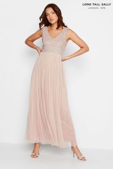 Розовый - Платье макси с V-образным вырезом и отделкой бисером Long Tall Sally (K44426) | €48