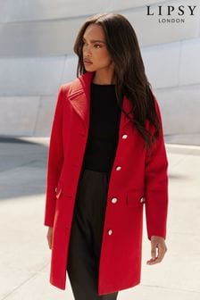 Czerwony - Dopasowany płaszcz o wydłużonym kroju z guzikami Lipsy (K44468) | 222 zł