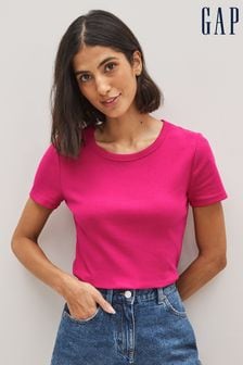 Gap Dark Pink Ribbed Short Sleeve Crew Neck T-Shirt (K44485) | €10.50