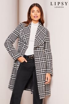 Lipsy Black/White Petite Dropped Collar Belted Wrap Trench Coat (K44499) | 595 zł