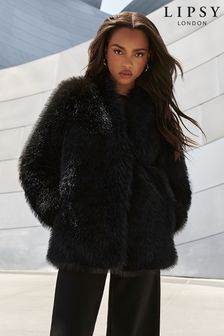 Lipsy Black Faux Fur Feather Coat (K44878) | €42