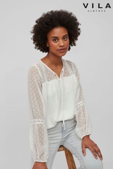 VILA Dobby and Lace Detail Blouse