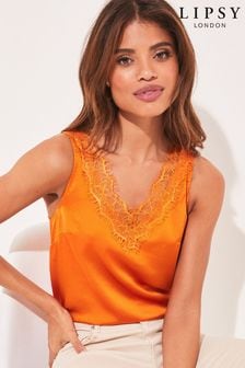 Lipsy Orange Petite Lace V Neck Cami Vest Top (K45111) | INR 2,377