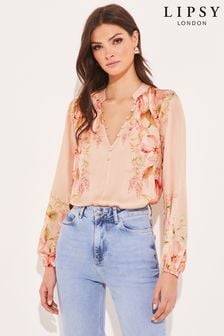 Lipsy Pink Floral Long Sleeve Collared Button Blouse (K45129) | INR 3,863