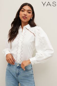 Y.A.S White Embroidered Broderie Puff Sleeve Premium Shirt (K45141) | KRW128,100