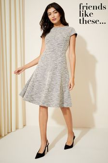 Friends Like These Black/White Fit and Flare Cap Sleeve Tailored Dress (K45368) | SGD 95