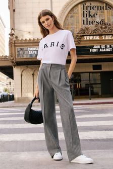 Friends Like These Wide Leg Button Front Smart Workwear Trousers