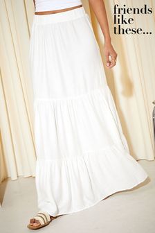 Friends Like These White Boho Tiered Maxi Skirt (K45459) | $48