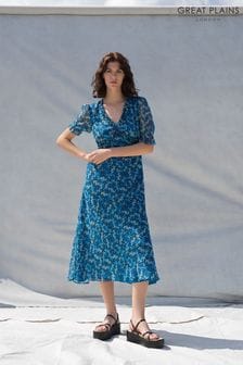 Great Plains Blue Meadow Ditsy V Neck Dress (K45829) | $165