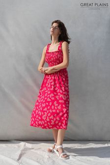Great Plains Pink/Red Spritz Jersey Smocked Dress (K45832) | OMR34