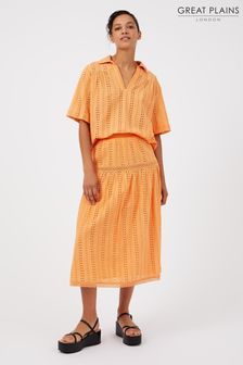 Great Plains Orange Summer Embroidery Midi Skirt (K45851) | kr844